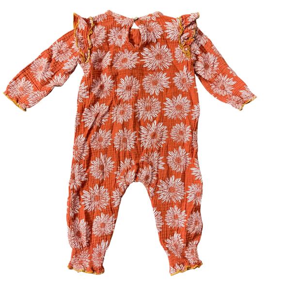 Mud Pie Fall Floral Romper Ruffle Long Sleeve Boho Rust Orange Baby Girl 9-12m - Picture 5 of 8